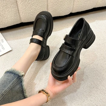 2023 Летняя обувь Mary Janes в японском стиле для девочек, повседневная обувь Kawaii, Однотонная женская обувь, винтажные босоножки на среднем каблуке с пряжкой, Тонкие